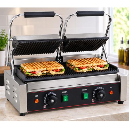 Commercial Double Panini Press Grill – Heavy Duty Electric Sandwich & Toasting Grill
