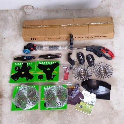 Rechargeable cordless weed wacker/trimmer with 2 batteries & 4 types of powerful blades for gardens and farms