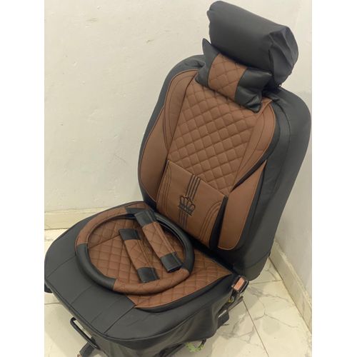 Universal Brown and Black Leather seat cover for 5 seater cars and suv