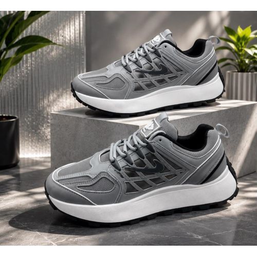 Stylish Men’s Grey and White Athletic Sneakers