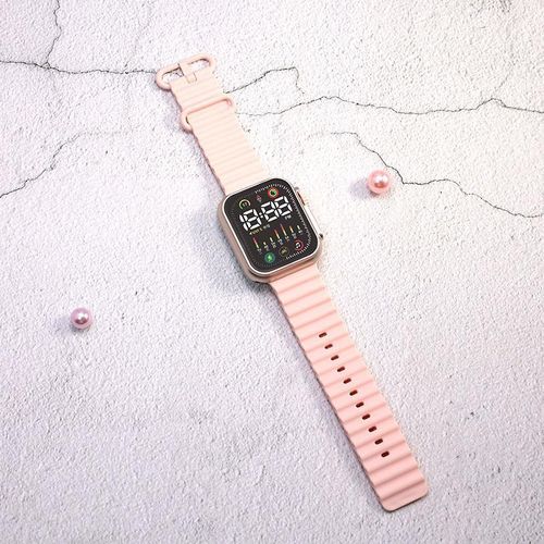 Large Screen LED Electronic Watch: Pink Silicone Strap Multi-Function Digital Timepiece
