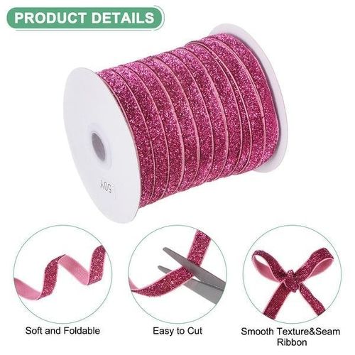 1PCS 3/8 Inch x 50 Yards Single-Sided Glitter Velvet Ribbon For Arts and Crafts,Bow Making, Gift Wrapping - Rose Red