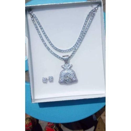 First Class Iced Out Tenis Silver Bag Pendant With Earrings