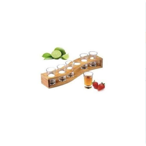 Shot glass set with a wooden holder.