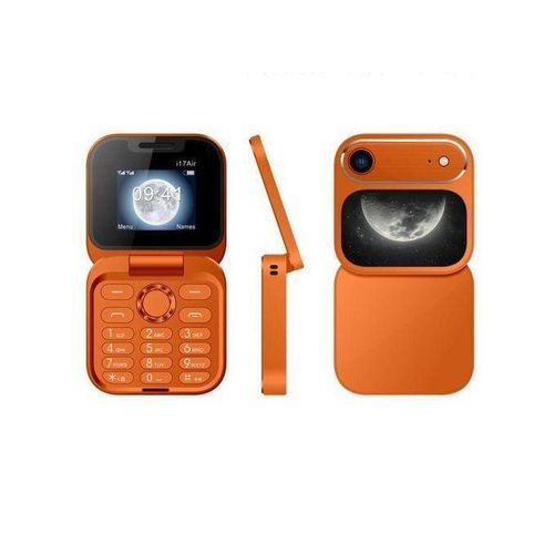 i17 Air Mini Flip Mobile Phone,Foldable Cell Phone- Orange