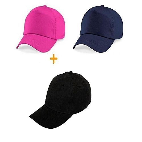 3 Packs Of Unisex Dope Face Caps - Pink, Navy Blue N Black