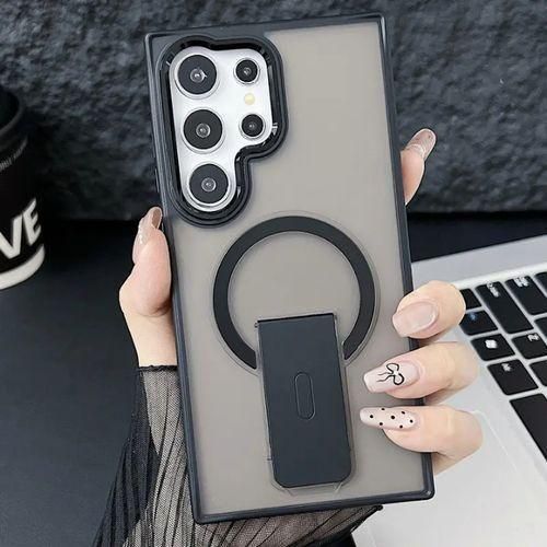 Pouch Hide Kickstand Frosting Skin Touch Phone Case For Samsung Galaxy S24 Ultra Wireless Charging Magnetic Transparent Cover