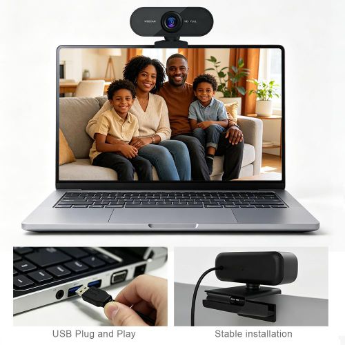 1080P Ultra HD Auto Focus USB Webcam with Built-in Microphone, Plug and Play for Laptops Desktops, Perfect for Online Classes Business Meetings