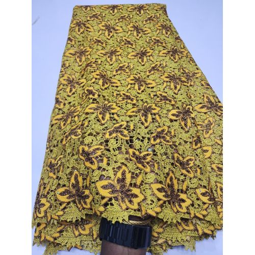 Curry gold and brown lurex cord Lace Fabric Floral Design for Asoebi & Occasion Wear. GUIPURE CORD. 5yards.
