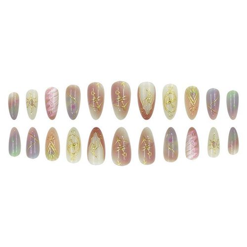 Twelve Constellation Gold Cat Eye Chinese Style False Nails