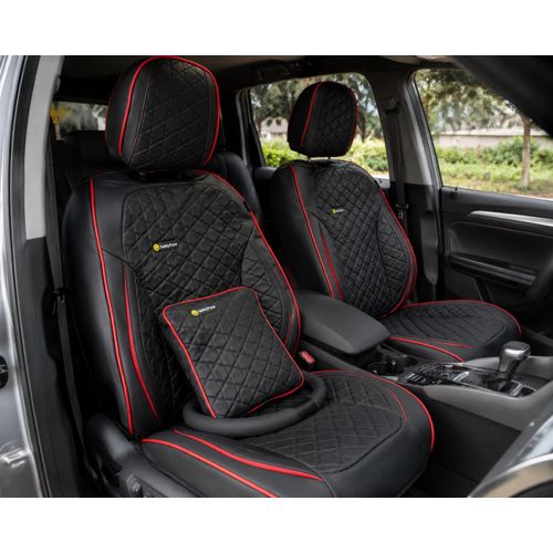 Premium Quality Universal Smile Leather Vehicle Seat Cover - Black with red accents
