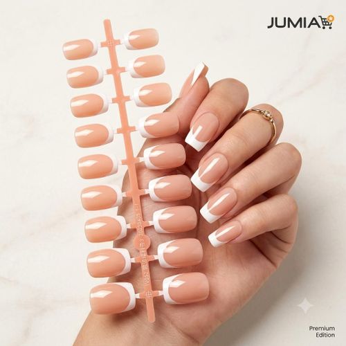 Classic French Press-On Nail Set - Nude Pink Base with Crisp White Tips 24pcs