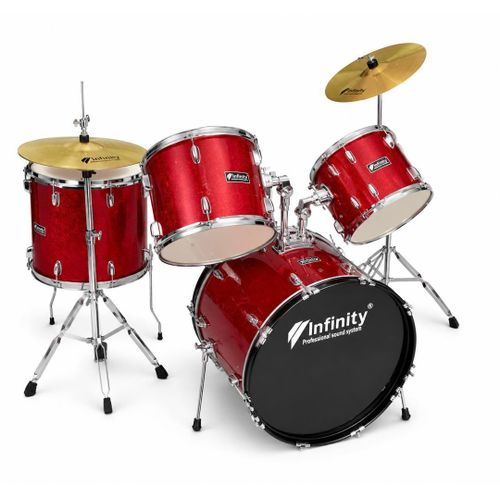 Infinity Professional 5-Piece Acoustic Drum Set With Cymbals – Red