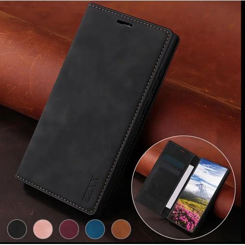 S10 Open & Close Silicone Phone Case & Pouch RICH BOSS - High-Quality Artificial Leather Case Designed, Featuring RFID Blocking, a Card Slot, a Kickstand, And Strong Magnetic Closure, Providing Shockproof Protection. (SAMSUNG) - ( Black )