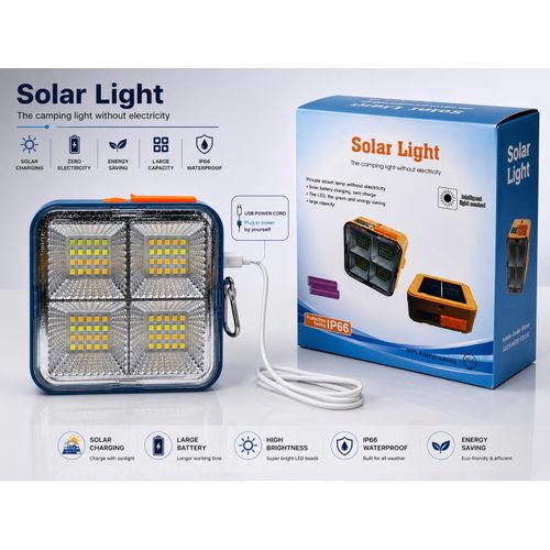 Portable Solar LED Lantern - Waterproof Rechargeable Emergency Light with USB Charging Cord