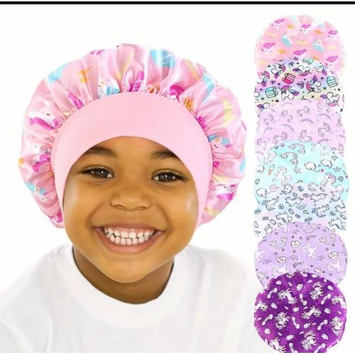 Unicorn Cartoon Printed Youngsterss Satin Cap Hair Care Cap