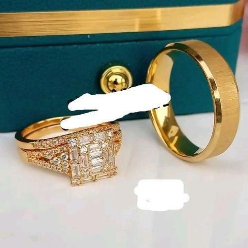 Diamond Glow Couple Wedding Ring Set -Gold (Non Fading)