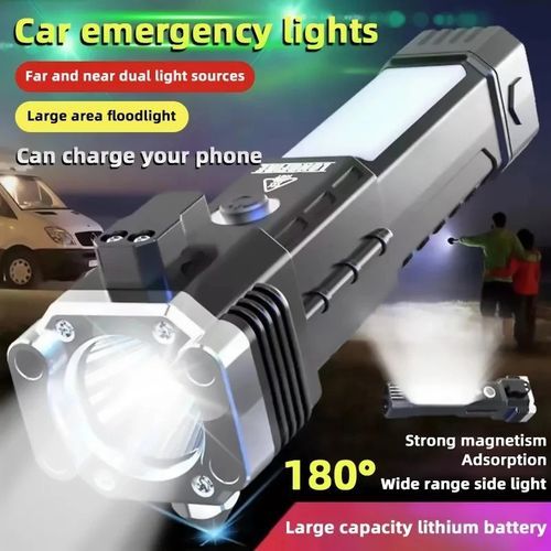 2PCS 4 In 1 Multifunctional Rechargeable Car Hammer Flashlight