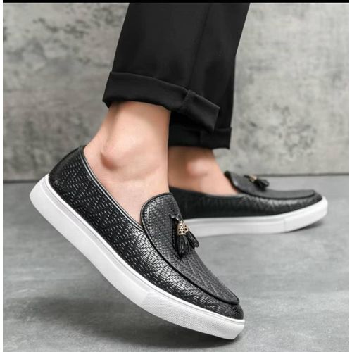 High-quality wedding, men's casual non-slip loafers, tassel leather, business, British style shoes Black