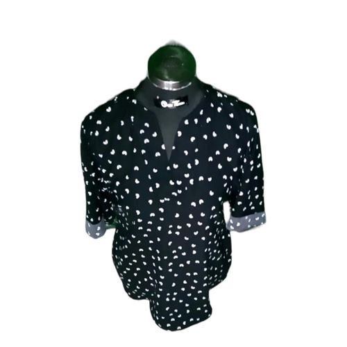 Fashionable Black Polkadot V Neck Bangkok Plus Size Blouse