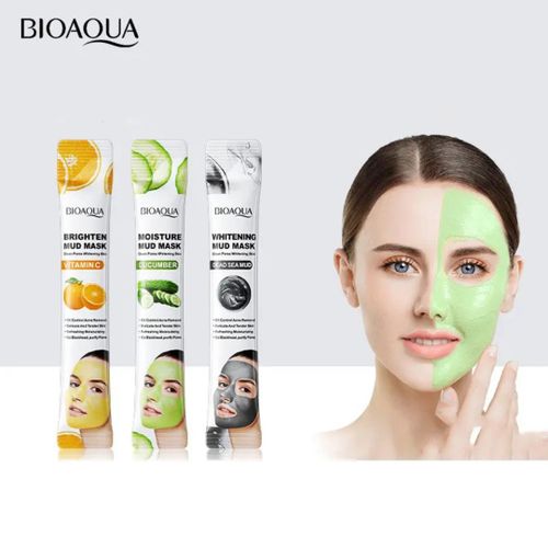 3-in-1 Brightening, Detoxifying & Soothing Mud Mask Set (Vitamin C, Cucumber ,12 Sachets)
