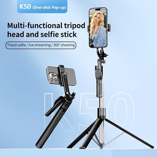 K50 190cm Wireless Selfie Stick Tripod with Bluetooth Remote & 1/4 Screw – for iOS & Android