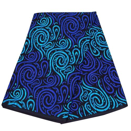 Blue Swirl African Wax Print Fabric – 6 Yards Polyester, Tribal Spiral Pattern