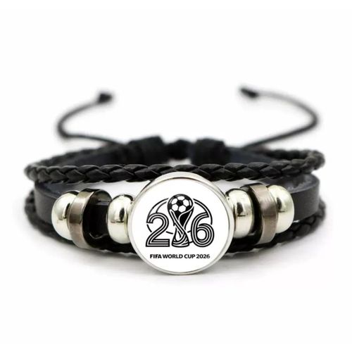 2026 World Cup Emblem Snap Bracelet Retro Multi-Layer Braided Pu Leather Bracelet Fan Souvenir