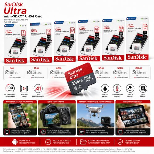 Scan Disk Ultra MicroSD UHS-I Memory Card - High Speed Micro SD Card 8GB 16GB 32GB 64GB 128GB 256GB