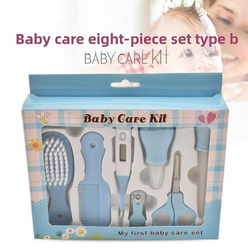 Share this product Baby Grooming Kit - 8-Piece Set for 0-2Y - Soft Brush, Comb, Thermometer, Nail Clipper - Blue