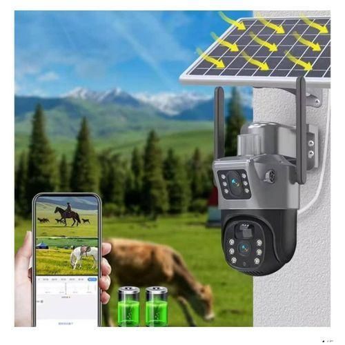 Solar powered 4G sim card dual lens human tracking cctv camera