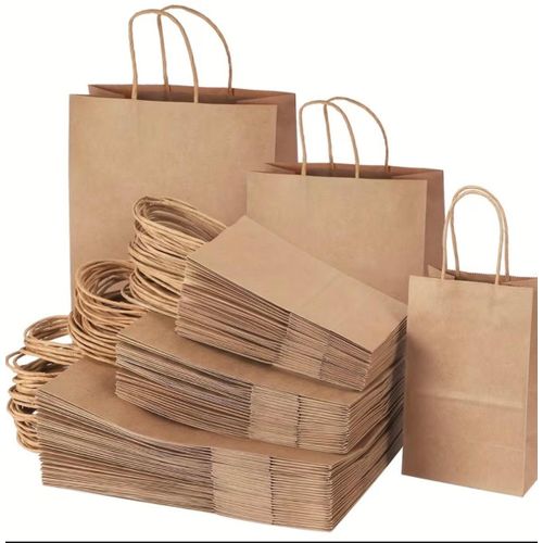 60pcs Assorted Sizes Brown Kraft Paper Bags with Handles - Perfect for Christmas Gifts, Shopping & Retail, Best for Christmas