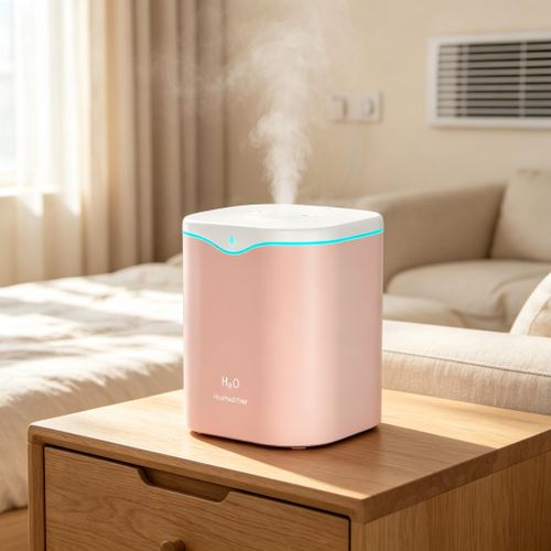 Pink USB Double Spray Humidifier Colorful Night Light Dry Air Moisturizer For Home Anti Overflow Water Tank One Button Control Silent Air Humidifier For Dry Air Condition Room, Portable USB Powered Air Moisturizer For Sofa Bedside Desk