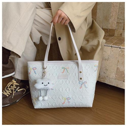 Women hand bag Tote bag travelling bag up ladies shoulder bag- white