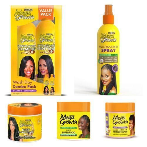 Mega growth 5 in 1 Shampoo, Conditioner, Spray,Anti drandruff hair Cream, deep Conditioner and Leave in Conditioner