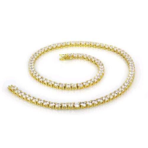 316L Hip Hop Iced Out Zirconia Tennis Choker Necklace For Women - GOLD.