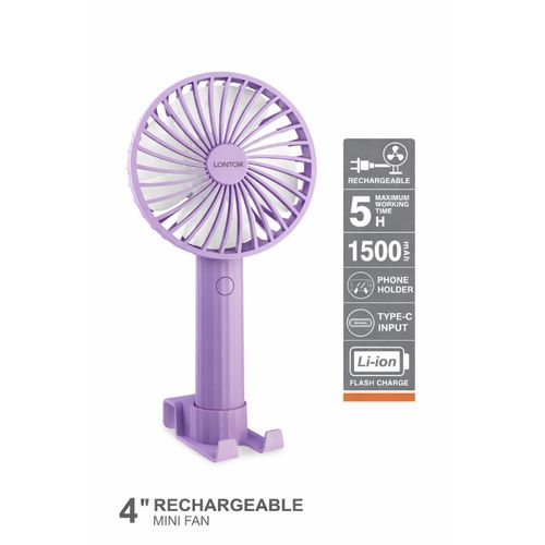 4-Inch Rechargeable Handheld Mini Fan with Phone Holder (1500mAh, Type-C)