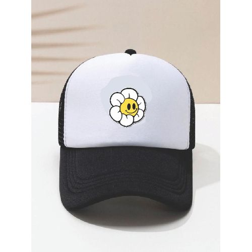 Unisex Flower Emoji Facecap - White and Black