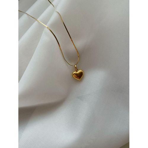 Steel Gold Plated Puffy Heart Pendant Necklace Jewelry