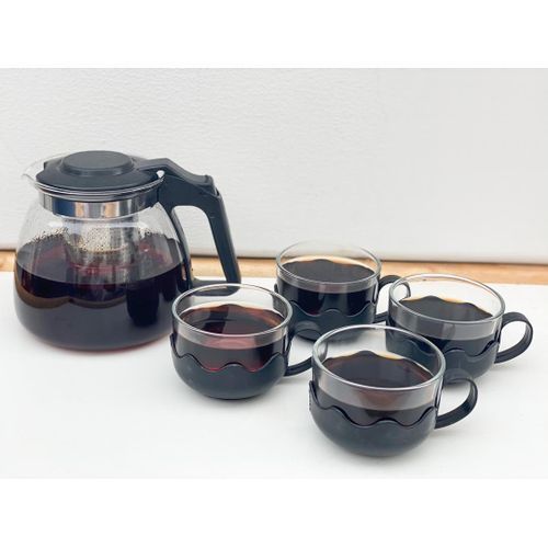 GLASS TEA POT WITH 4 CUPS SET