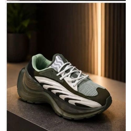 Men's Sculpted Futuristic Wave Platform Sneakers - Olive Green, Mint & White Cushioning Shoes