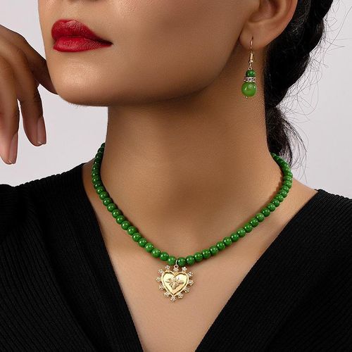 Honeycomb Heart & Jade Beaded Jewelry Set