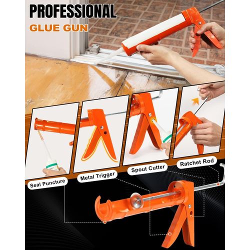 Caulking Gunn, Caulk Gunn No Drip,Sealant Finishing Tool Grout Scraper for Kitchen Bathroom Window Sink Joint, 1/10 Gallon Cartridge 10: 1 Thrust Ratio, 10 oz