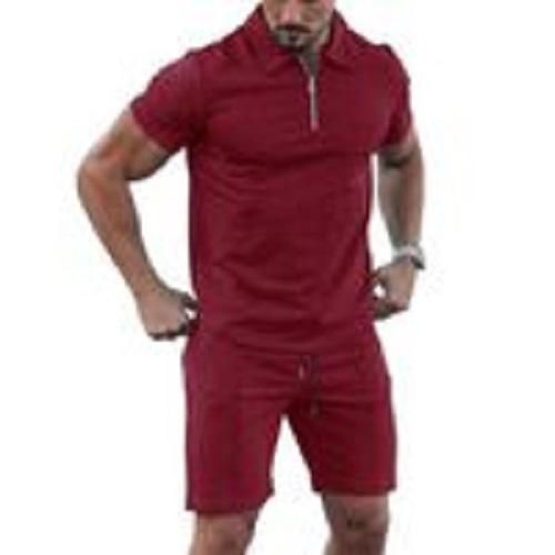 MEN'S CASUAL ZIPPER TOP AND SHORT-WINE