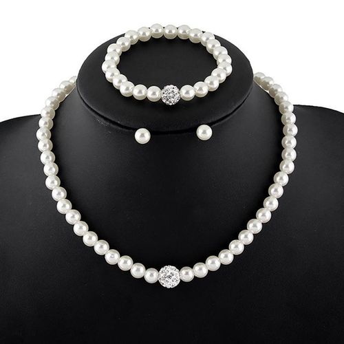 Women Jewelry Set, Necklace Bracelet Stud Earrings, Pearl Crystal Set