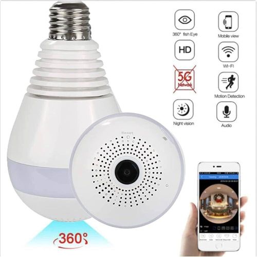 360 Bulb Camera Indoor WiFi Full HD Bulb Shape Fisheye 360° Panoramic Wireless WiFi IP CCTV Security Camera (K-804)