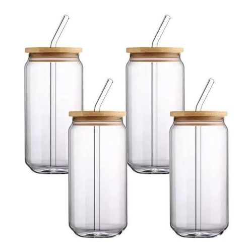 2pcs Glass Drinkware with Bamboo Lids and Straws - Frosted Mason Jar Cups for Juices and Cold Beverages - Multipurpose Beverage Cups for Home and Office