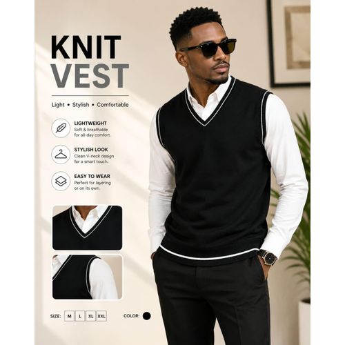 Classic Sleeveless Vest (Black Cardigan)