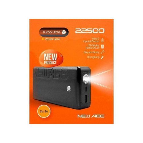 New Age 22500 Mahh Power Bank Digital +Torchlight Turbo Ultra 10