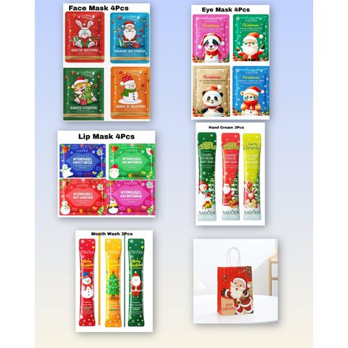 18-In-1 Self-Care Christmas Gift Set – Sheet Mask, Eye Mask, Lip Mask, Mouthwash & Hand Cream + Free Christmas Gift Bag
